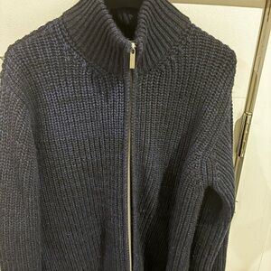 Ferragamo Chunky Knit Zip Sweater Navy Size Small Luxury $1390 Retail